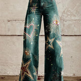 Dames broek met botanische print en wijde pijpen