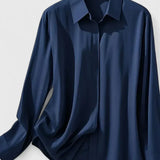 Dames blouse met gedrapeerde hals en lange mouwen