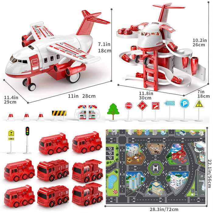 Race’n Rescue speelset – vliegtuig, brandweerwagens en garage voor kinderen, stimuleert fantasierijk spel, coördinatie en rollenspel.