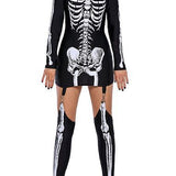 Halloween kostuum set – skeletprint met lange mouwen voor volwassenen en tieners, comfortabel en compleet outfit, ideaal voor Halloween, verkleedfeesten en cosplay.