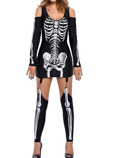 Halloween kostuum set – skeletprint met lange mouwen voor volwassenen en tieners, comfortabel en compleet outfit, ideaal voor Halloween, verkleedfeesten en cosplay.