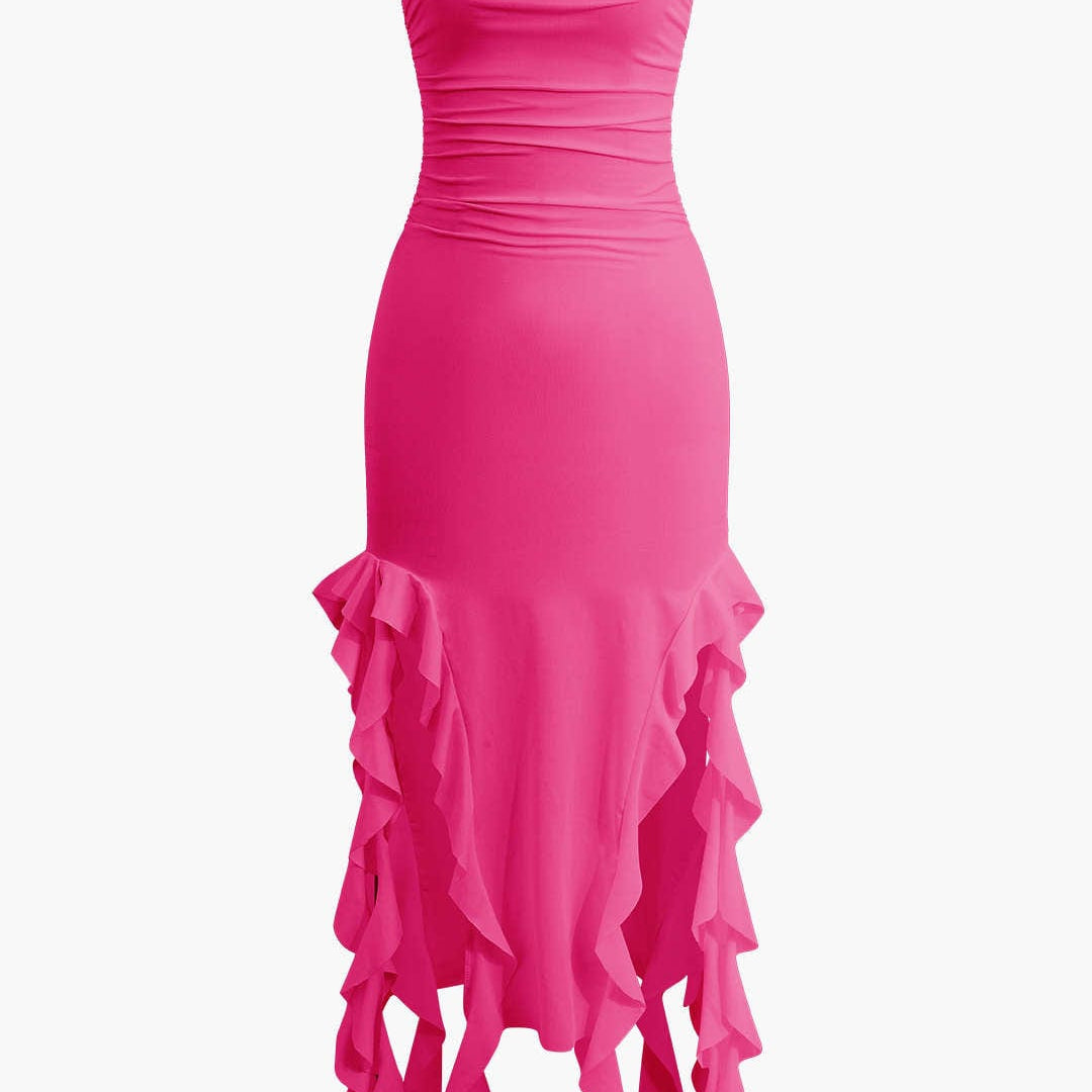 Strapless Midi Jurk met Ruches