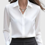 Dames blouse met gedrapeerde hals en lange mouwen