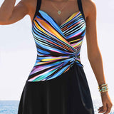 Dames Tankini met Gestreepte Overslagtop