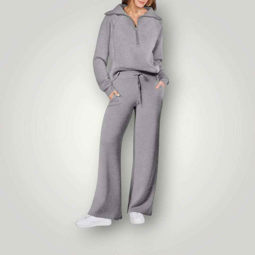 Vivienne stijlvolle tweedelige lounge set voor dames – zachte en comfortabele set van top en broek, perfect voor casual, thuis of lounge-looks.