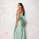 Elegante One Shoulder Maxi Jurk met Drapering en Split