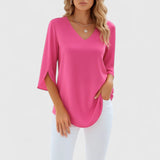 Dames blouse met V-hals en splitmouwen