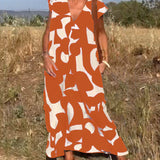 Losse Maxi Jurk met Abstracte Print