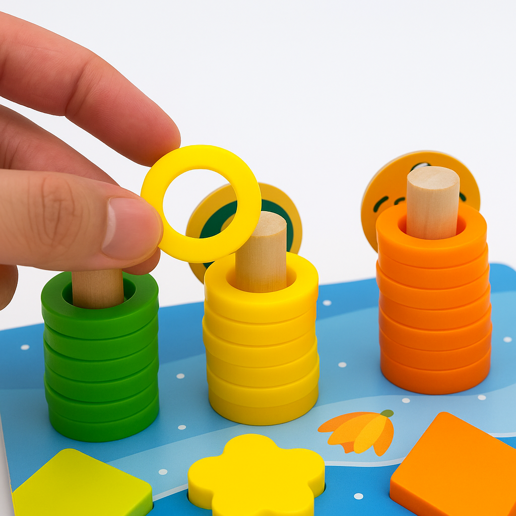TinyRoots Montessori houten speelbord – Educatief sensorisch bord voor peuters met interactieve elementen om spelenderwijs motoriek, creativiteit en probleemoplossend vermogen te stimuleren.
