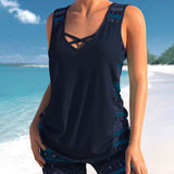 Dames Tankini met Bedrukte Details en Zwemshort