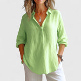 Dames blouse met V-hals en oprolbare mouwen
