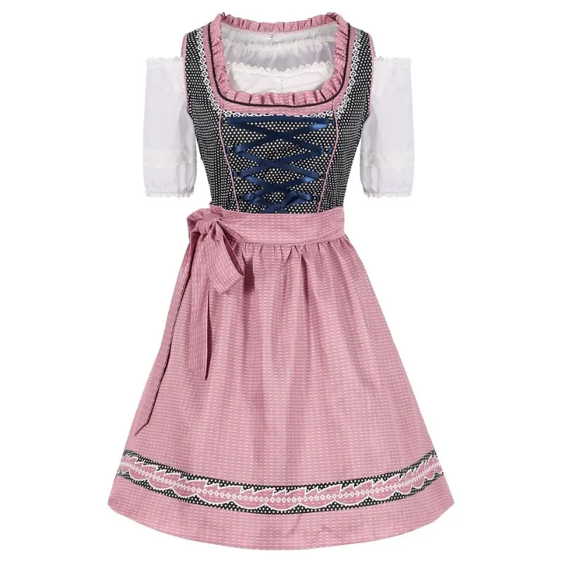 Klassieke Oktoberfest dirndljurk met kanten rand – midi damesjurk met traditioneel Beiers ontwerp, elegante pasvorm en verfijnde details, perfect voor bierfeesten en thema-evenementen.