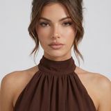 Halter Mini Jurk met Gelaagde Volantzoom