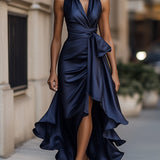 Elegante Halter Maxi Jurk met Volants en Tailleband