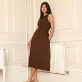 Mouwloze Midi Jurk met Ronde Hals