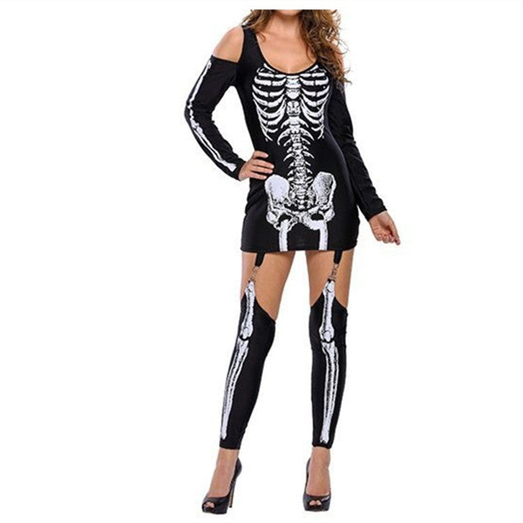 Halloween kostuum set – skeletprint met lange mouwen voor volwassenen en tieners, comfortabel en compleet outfit, ideaal voor Halloween, verkleedfeesten en cosplay.