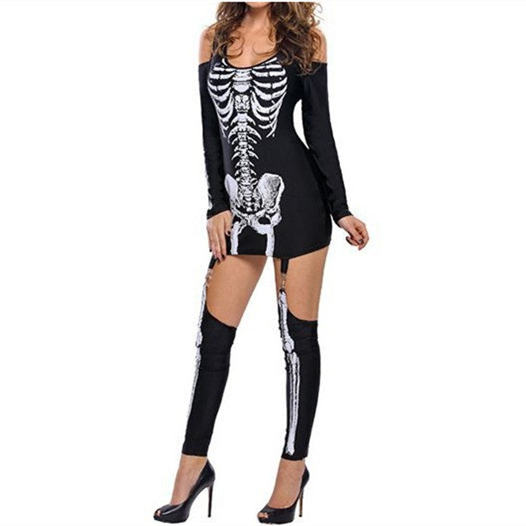 Halloween kostuum set – skeletprint met lange mouwen voor volwassenen en tieners, comfortabel en compleet outfit, ideaal voor Halloween, verkleedfeesten en cosplay.