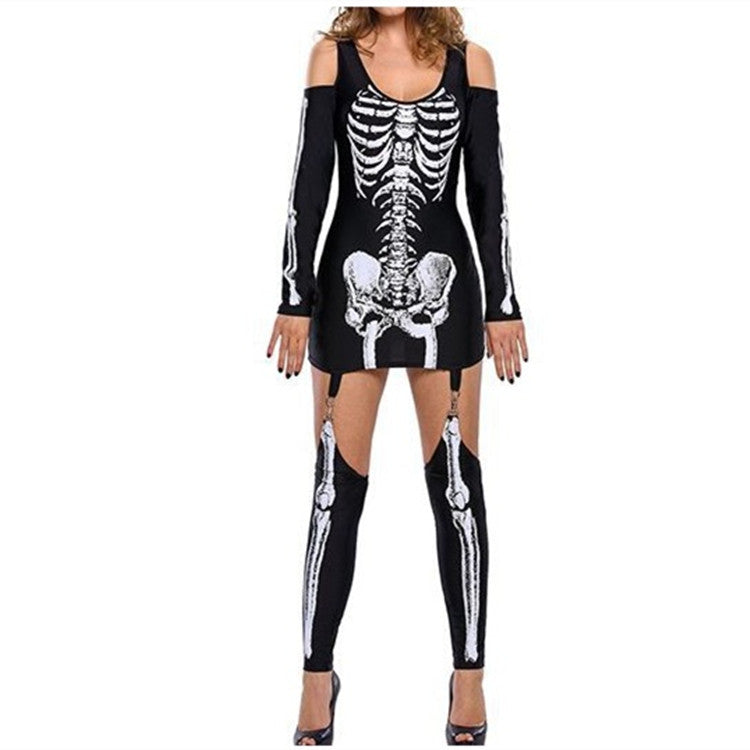 Halloween kostuum set – skeletprint met lange mouwen voor volwassenen en tieners, comfortabel en compleet outfit, ideaal voor Halloween, verkleedfeesten en cosplay.