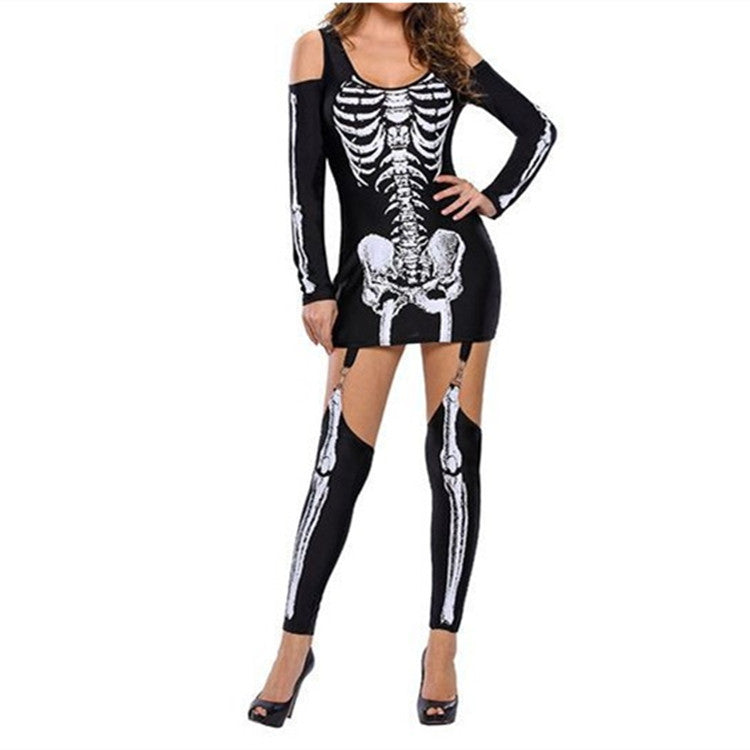 Halloween kostuum set – skeletprint met lange mouwen voor volwassenen en tieners, comfortabel en compleet outfit, ideaal voor Halloween, verkleedfeesten en cosplay.