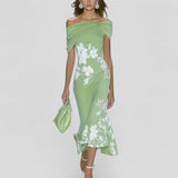 Off-Shoulder Midi Jurk met Bloemenprint