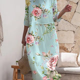 Dames Midi Jurk met Bloemenprint en 3/4 Mouwen