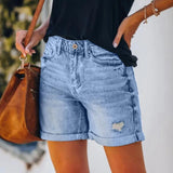 Denim Shorts met Omgeslagen Zoom