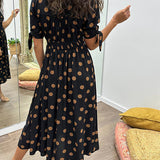 Dames Midi Jurk met Stippenprint en V-Hals
