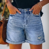 Denim Shorts met Omgeslagen Zoom