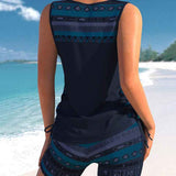 Dames Tankini met Bedrukte Details en Zwemshort
