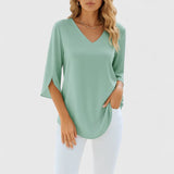 Dames blouse met V-hals en splitmouwen