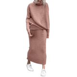 Tweedelige coltrui en maxi-rok set voor dames – elegante en comfortabele outfit voor elke gelegenheid, met een verfijnde en stijlvolle uitstraling.