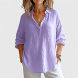 Dames blouse met V-hals en oprolbare mouwen