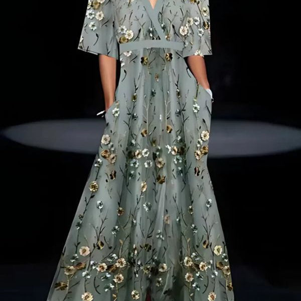 Dames Maxi Jurk met Bloemenprint en V-Hals