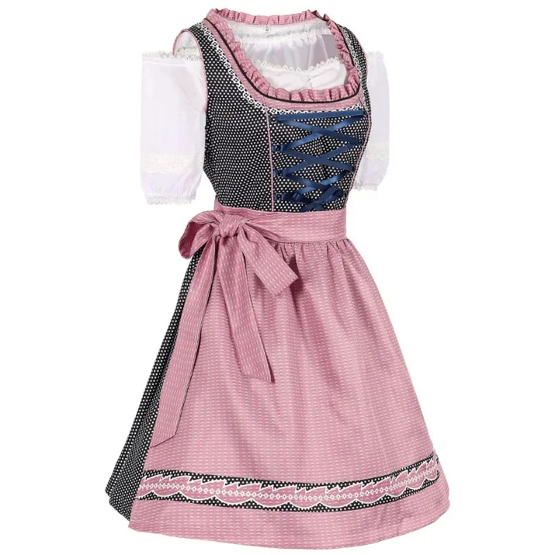 Klassieke Oktoberfest dirndljurk met kanten rand – midi damesjurk met traditioneel Beiers ontwerp, elegante pasvorm en verfijnde details, perfect voor bierfeesten en thema-evenementen.