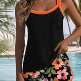 Dames Tankini met Bloemenprint en Brede Bandjes
