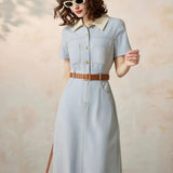 Elegante Midi Jurk met Kraag en Knopen