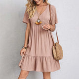 Casual V Hals Jurk met Korte Mouwen en Losse Fit