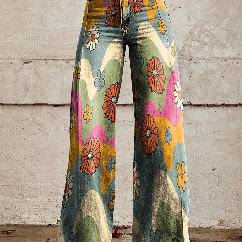 NOLI damesbroek – vrolijke broek met vintage vibe, comfortabele pasvorm en modieuze print voor een speelse en stijlvolle look.