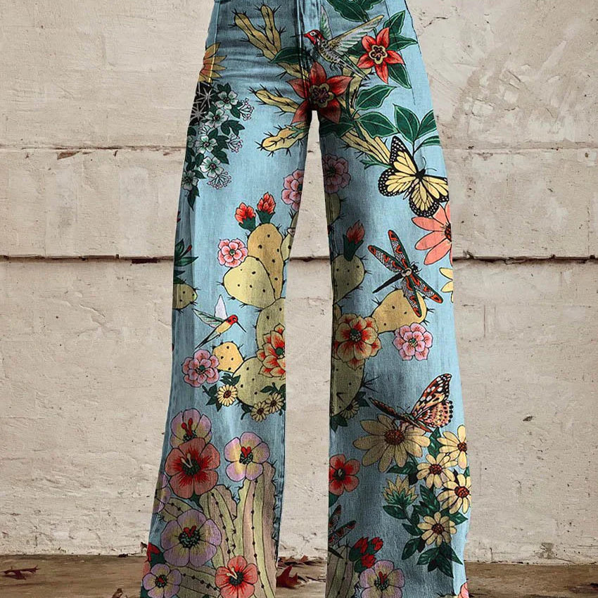NOLI damesbroek – vrolijke broek met vintage vibe, comfortabele pasvorm en modieuze print voor een speelse en stijlvolle look.