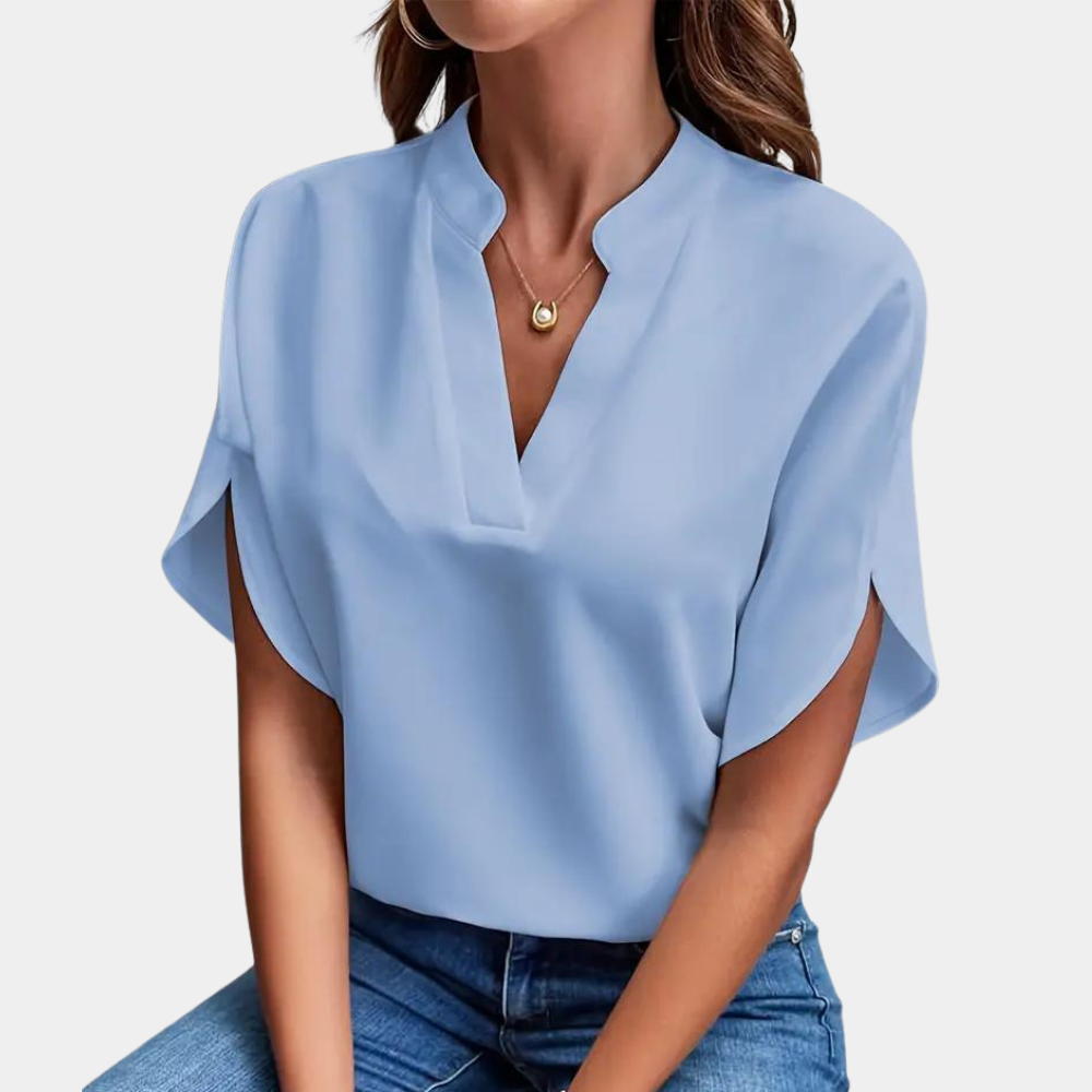 Aiva – Dames Blouse met Korte Mouw – Luchtige en Comfortabele Blouse voor de Zomer – Stijlvolle Snit en Moderne Look voor een Verfrissende Uiterlijk.