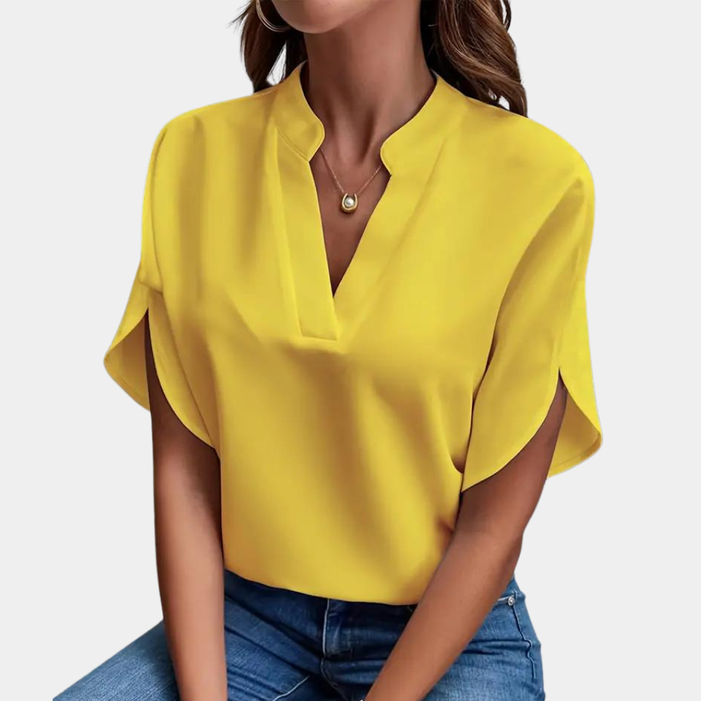 Aiva – Dames Blouse met Korte Mouw – Luchtige en Comfortabele Blouse voor de Zomer – Stijlvolle Snit en Moderne Look voor een Verfrissende Uiterlijk.