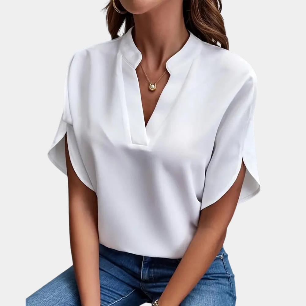 Aiva – Dames Blouse met Korte Mouw – Luchtige en Comfortabele Blouse voor de Zomer – Stijlvolle Snit en Moderne Look voor een Verfrissende Uiterlijk.