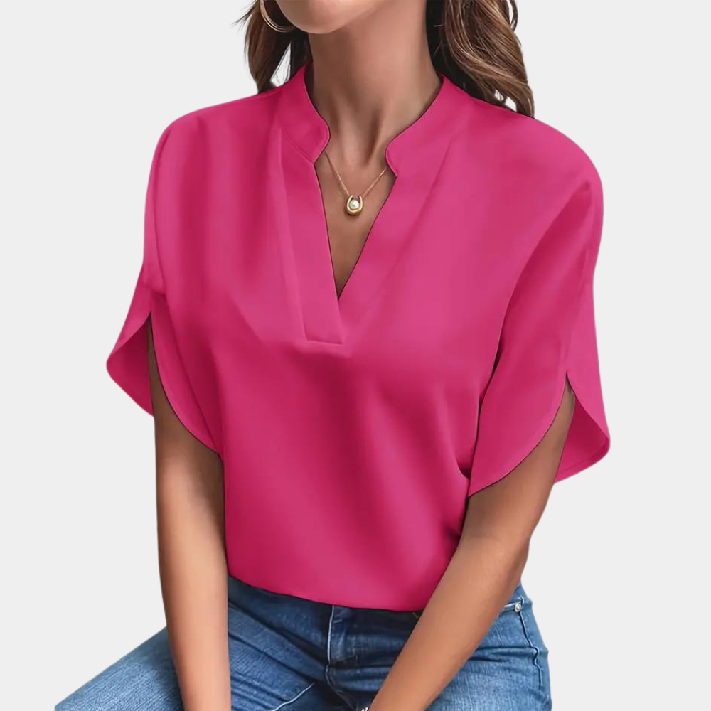 Aiva – Dames Blouse met Korte Mouw – Luchtige en Comfortabele Blouse voor de Zomer – Stijlvolle Snit en Moderne Look voor een Verfrissende Uiterlijk.