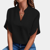 Aiva – Dames Blouse met Korte Mouw – Luchtige en Comfortabele Blouse voor de Zomer – Stijlvolle Snit en Moderne Look voor een Verfrissende Uiterlijk.