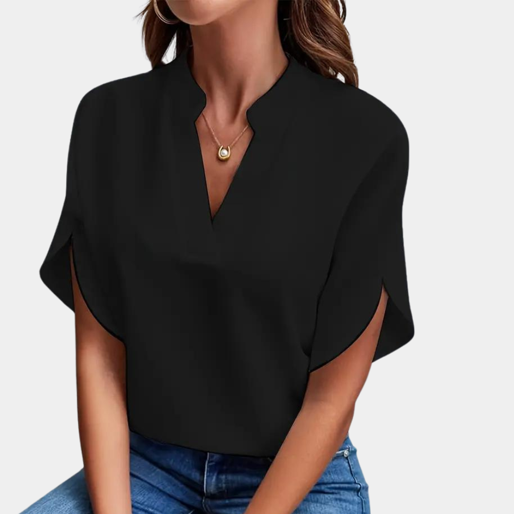 Aiva – Dames Blouse met Korte Mouw – Luchtige en Comfortabele Blouse voor de Zomer – Stijlvolle Snit en Moderne Look voor een Verfrissende Uiterlijk.