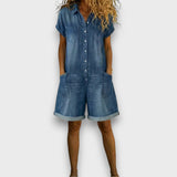 Dames Denim Jumpsuit met Korte Mouwen