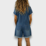 Dames Denim Jumpsuit met Korte Mouwen