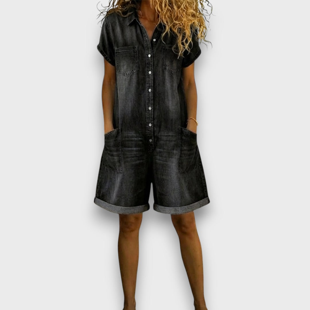 Dames Denim Jumpsuit met Korte Mouwen