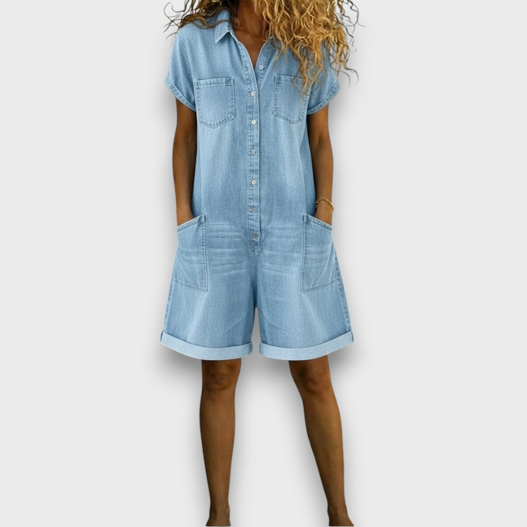 Dames Denim Jumpsuit met Korte Mouwen