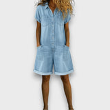 Dames Denim Jumpsuit met Korte Mouwen